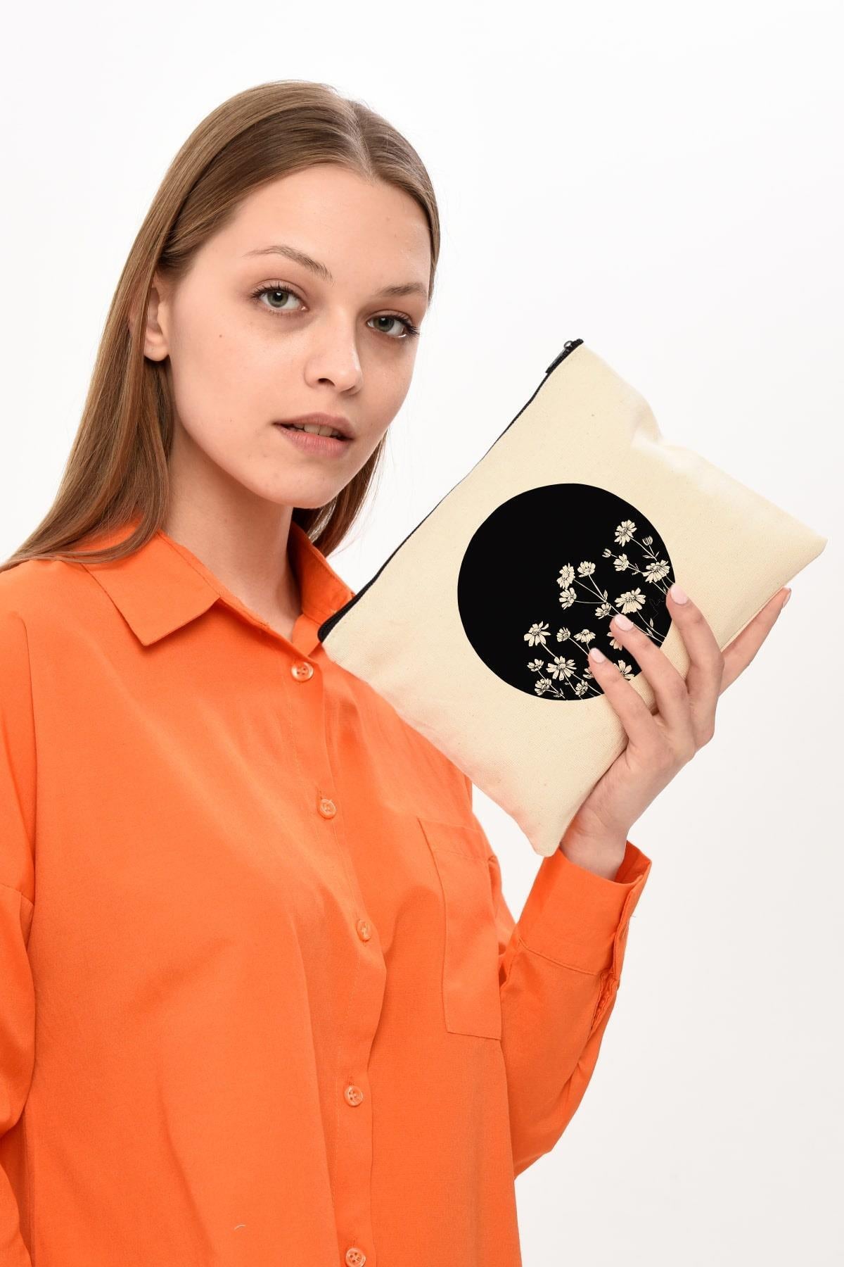 Clutch Çember Papatyalar Kanvas Makyaj Çantası