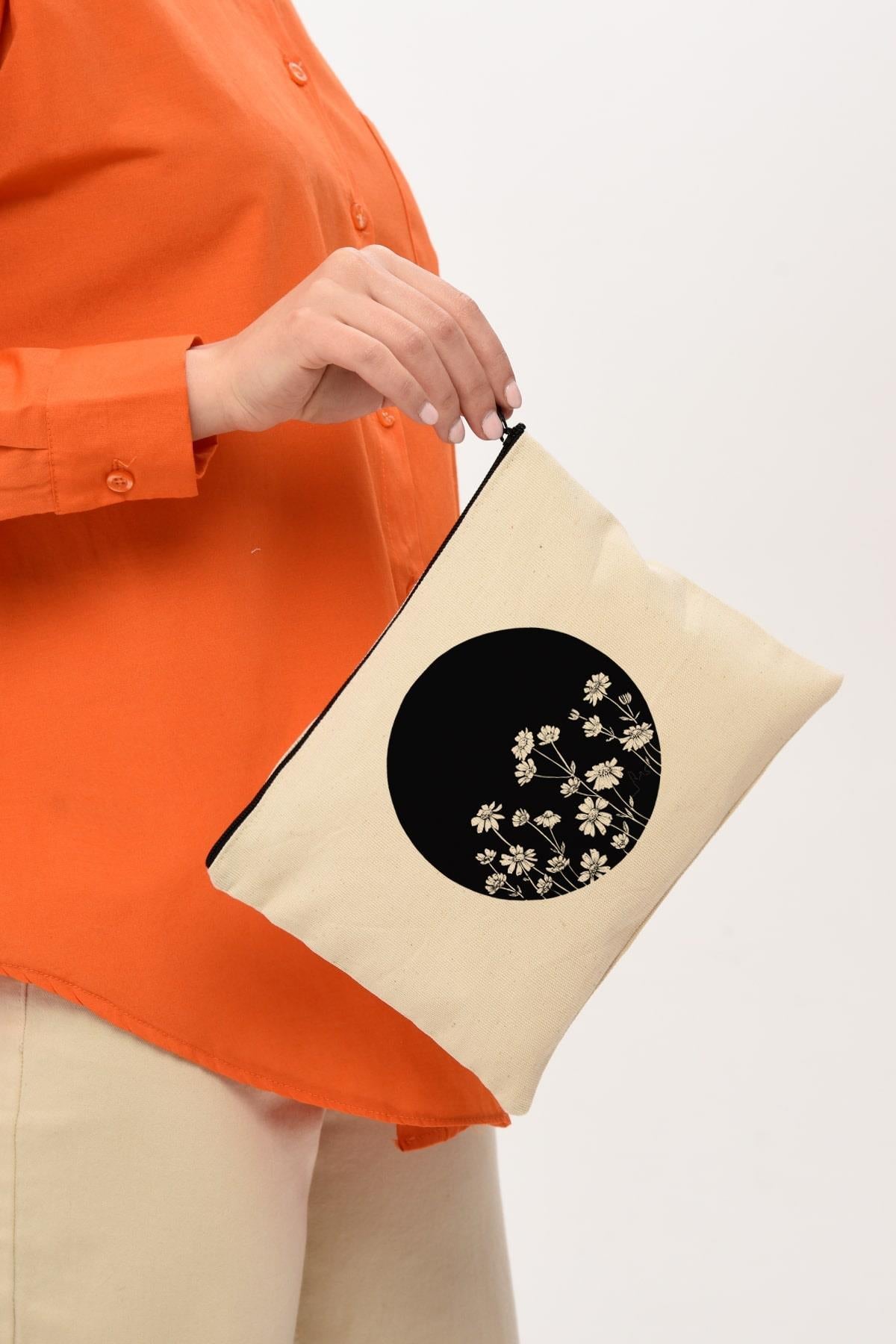 Clutch Çember Papatyalar Kanvas Makyaj Çantası