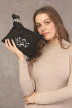 Clutch Çember Papatyalar Siyah Kanvas Makyaj Çantası