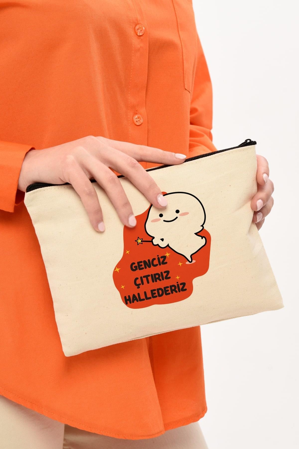 Clutch Çıtır Baskılı Kanvas Makyaj Çantası