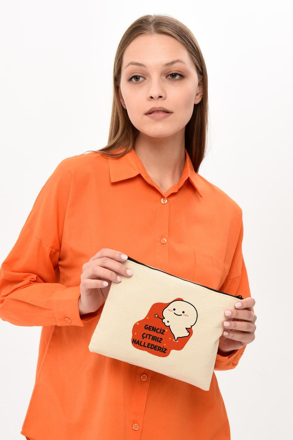 Clutch Çıtır Baskılı Kanvas Makyaj Çantası