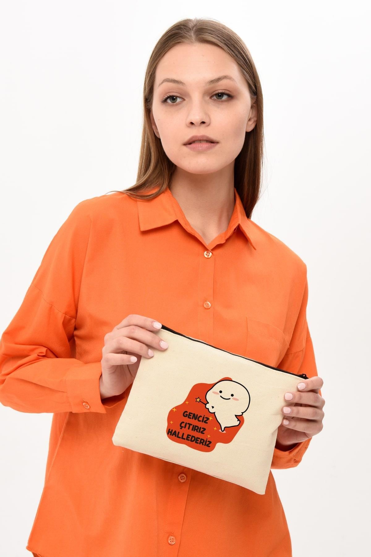 Clutch Çıtır Baskılı Kanvas Makyaj Çantası