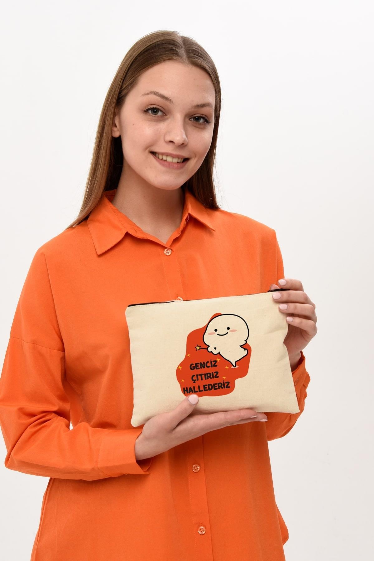 Clutch Çıtır Baskılı Kanvas Makyaj Çantası