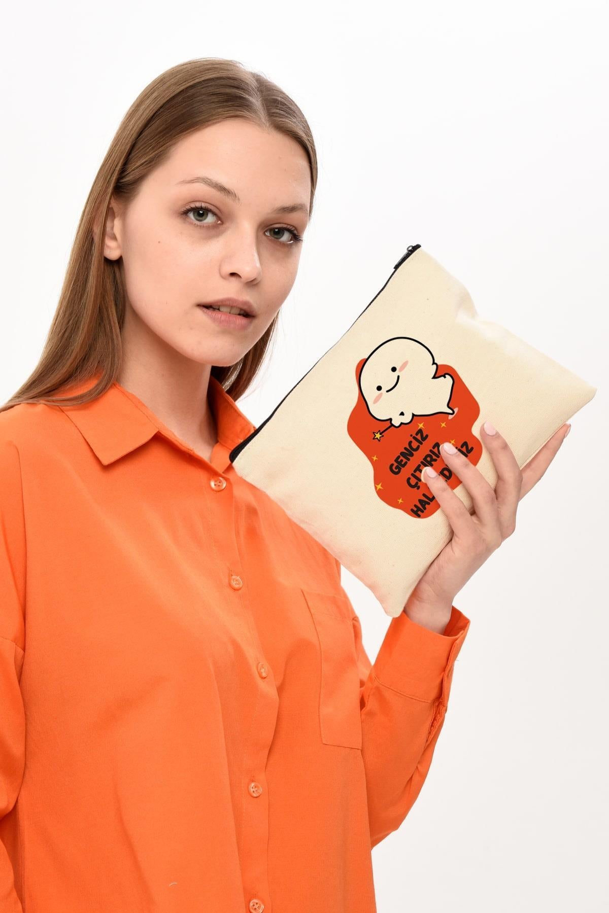 Clutch Çıtır Baskılı Kanvas Makyaj Çantası
