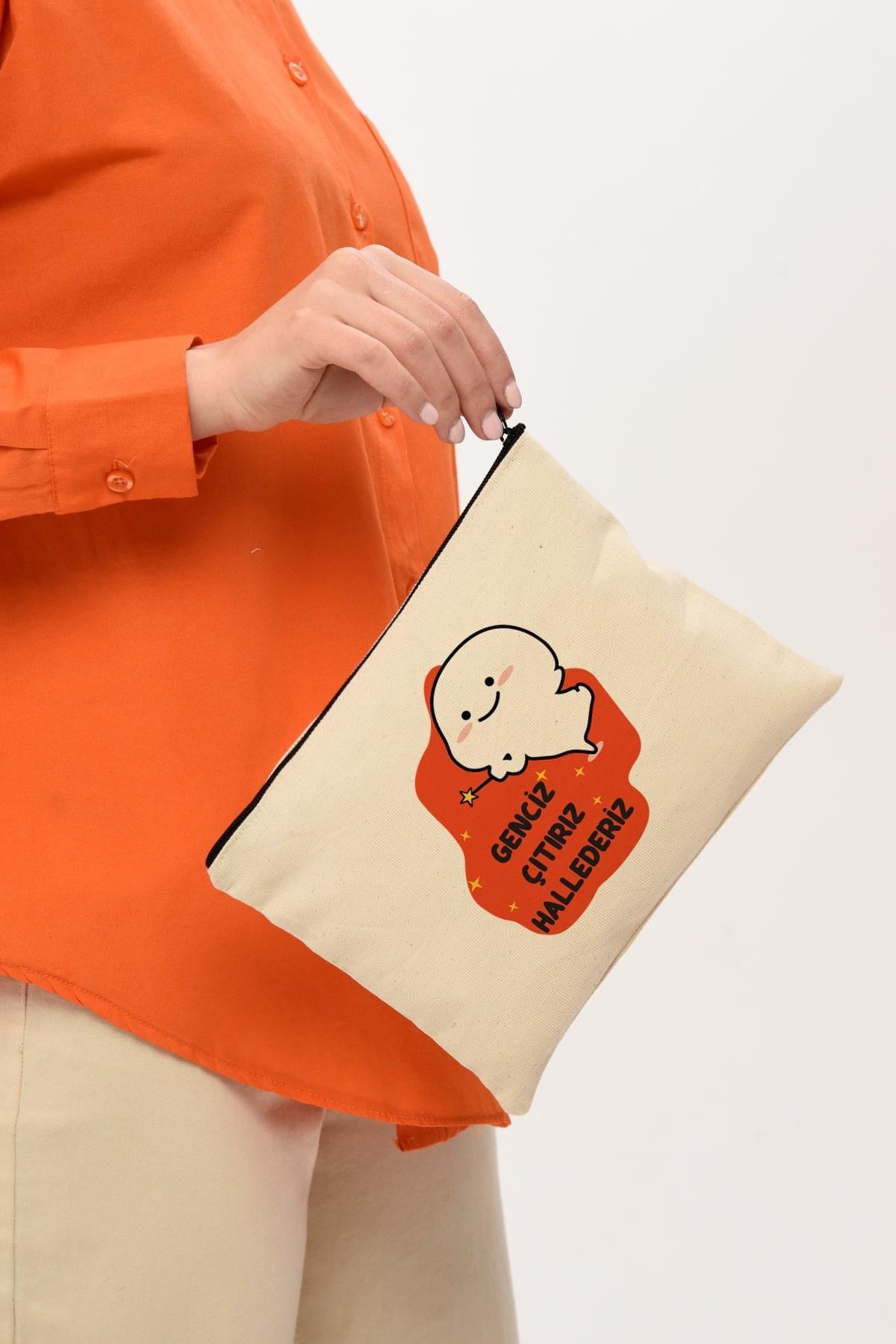 Clutch Çıtır Baskılı Kanvas Makyaj Çantası