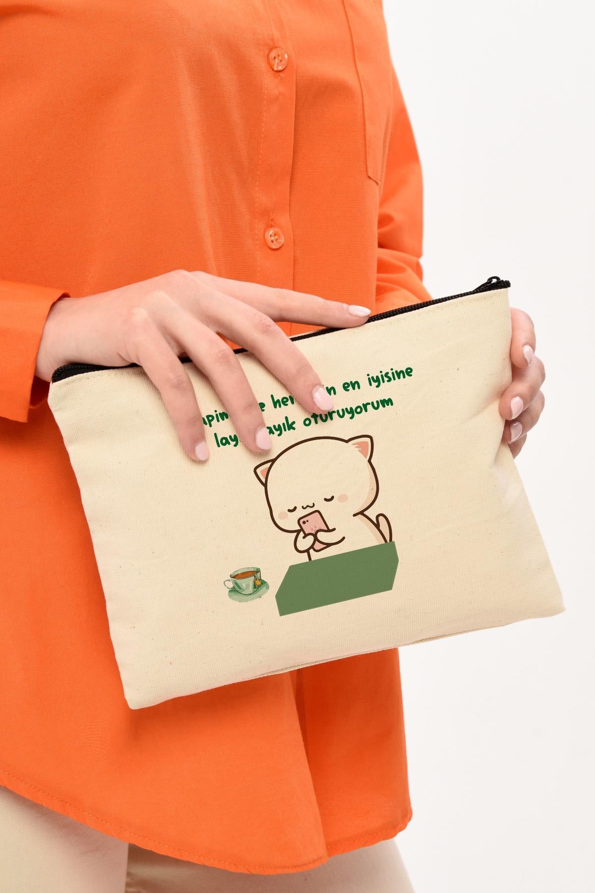 Clutch En İyisine Layık Baskılı Kanvas Makyaj Çantası