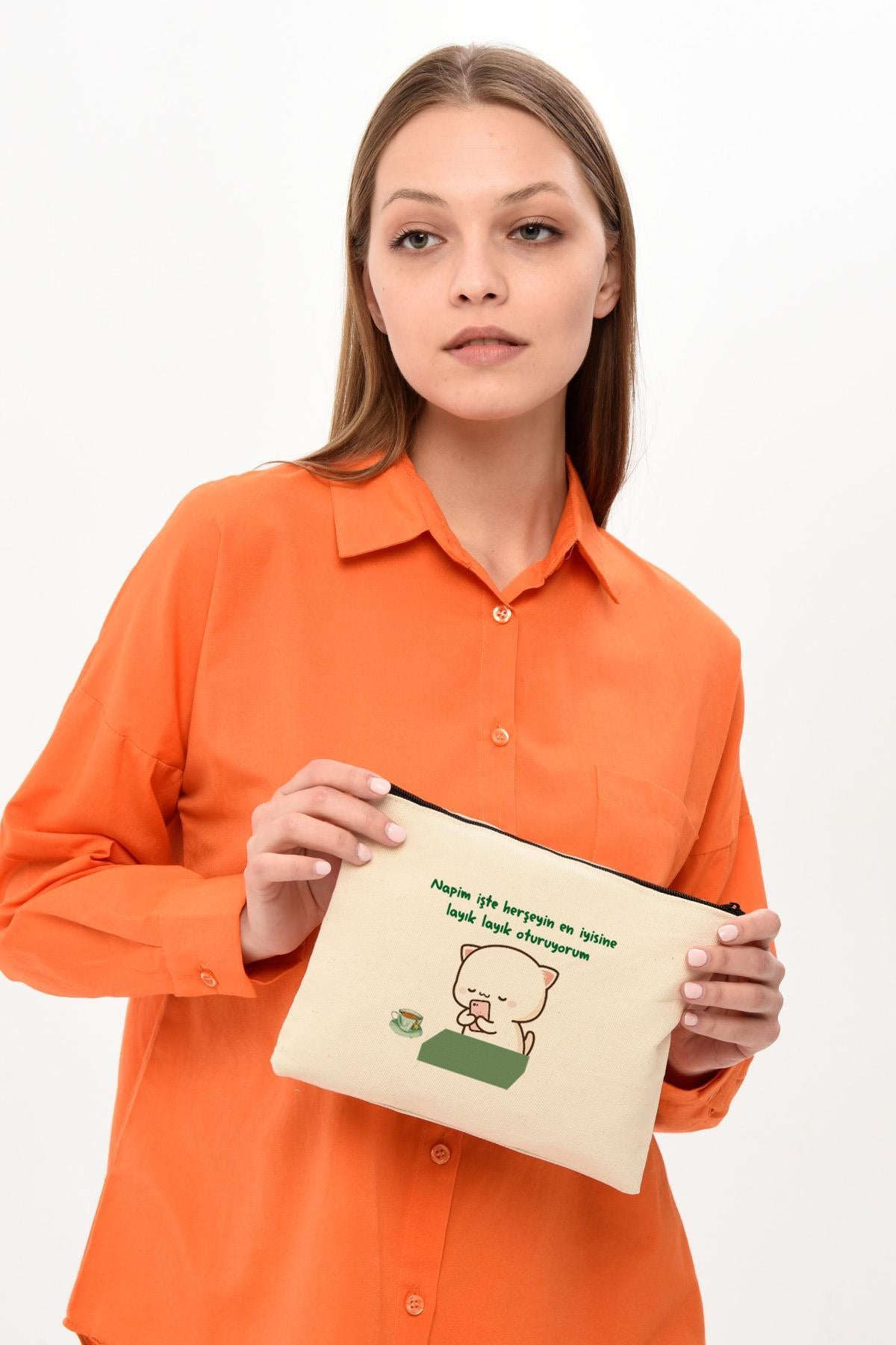 Clutch En İyisine Layık Baskılı Kanvas Makyaj Çantası