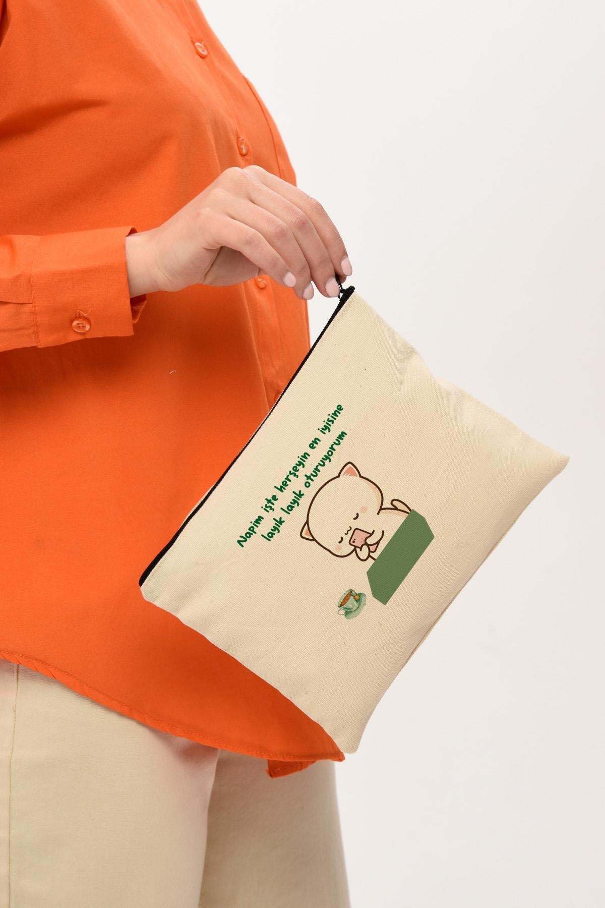 Clutch En İyisine Layık Baskılı Kanvas Makyaj Çantası