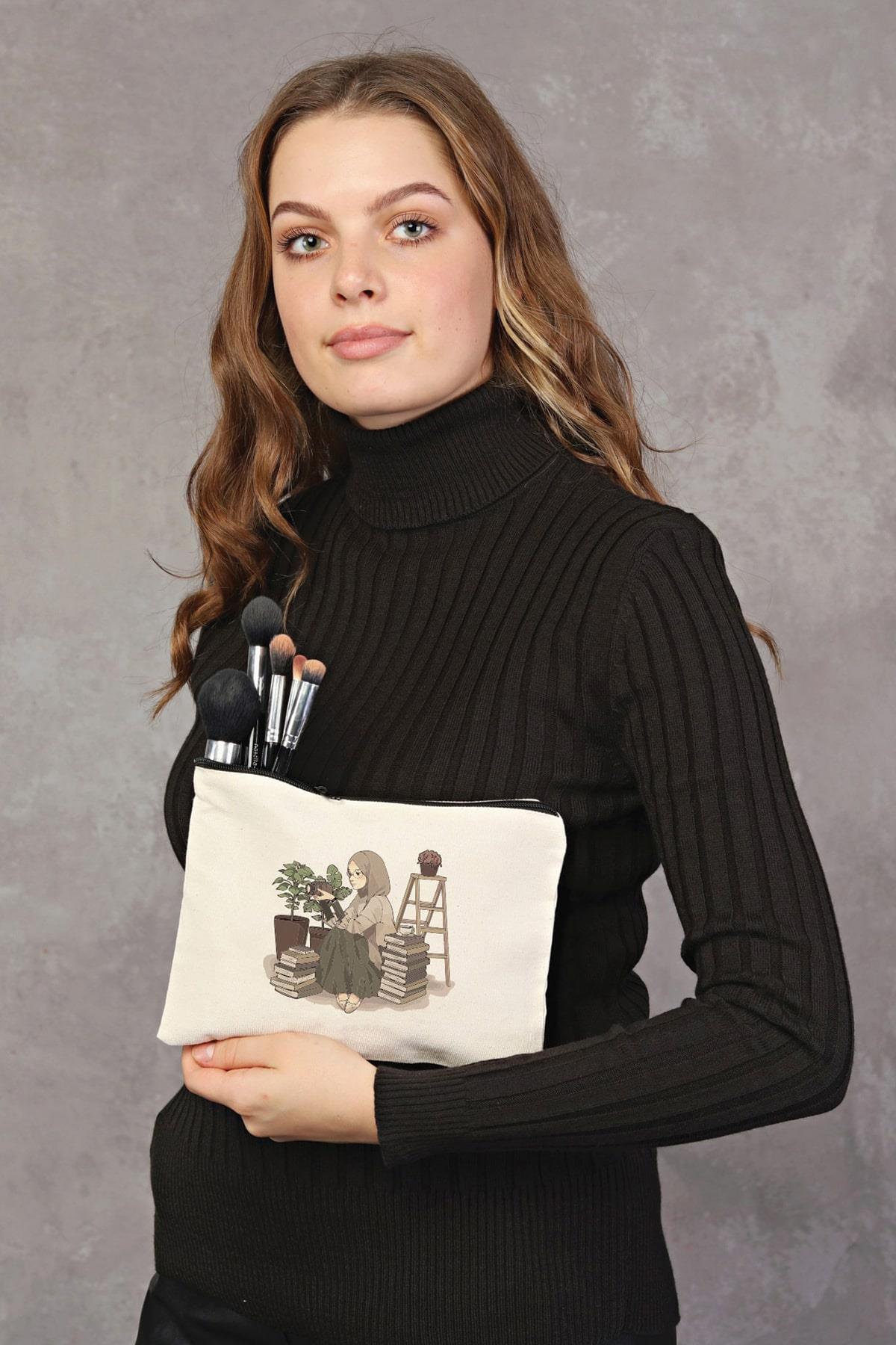 Clutch Fotoğrafçı Kız Kanvas Makyaj Çantası
