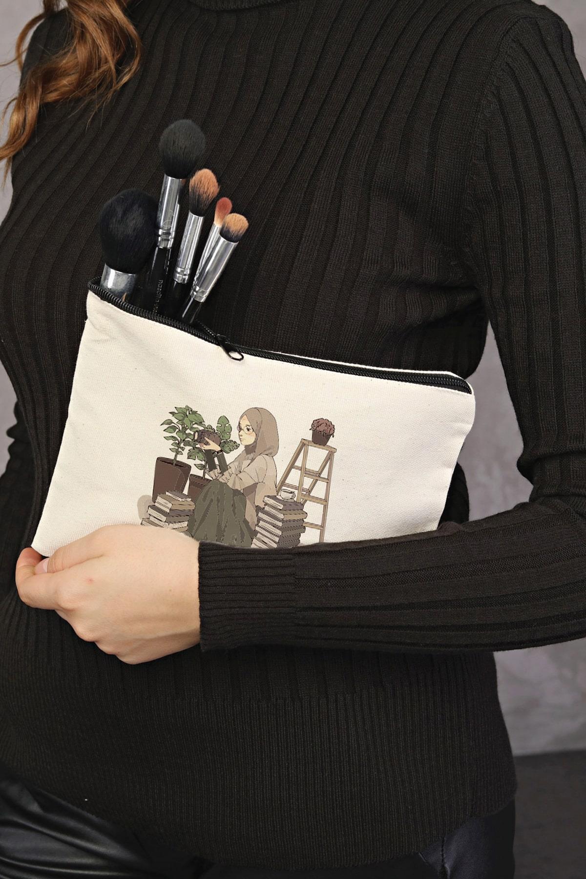Clutch Fotoğrafçı Kız Kanvas Makyaj Çantası