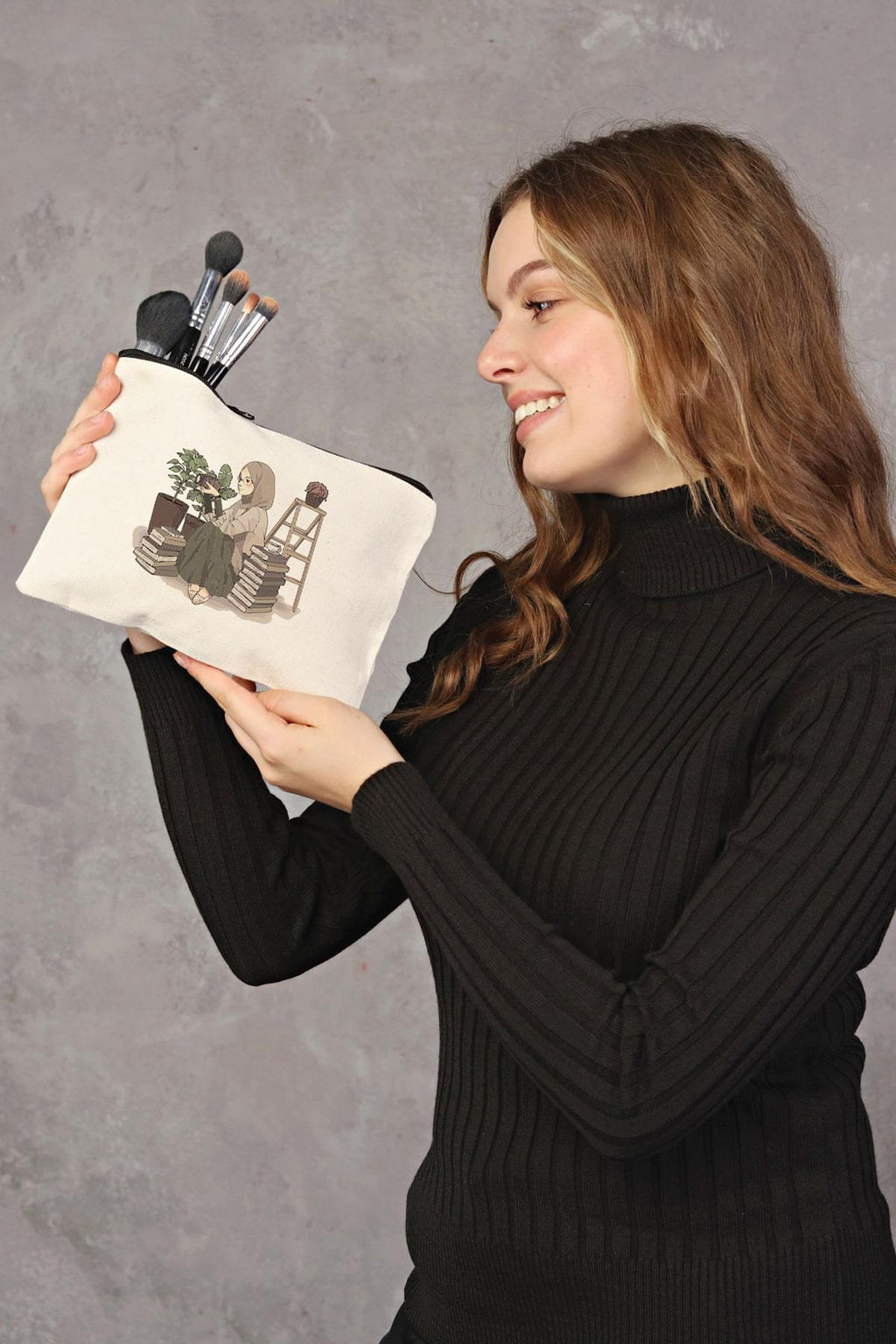 Clutch Fotoğrafçı Kız Kanvas Makyaj Çantası