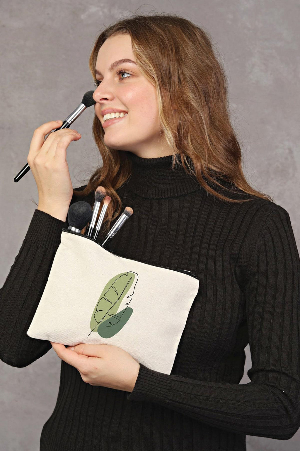 Clutch Green Leaf Kanvas Makyaj Çantası