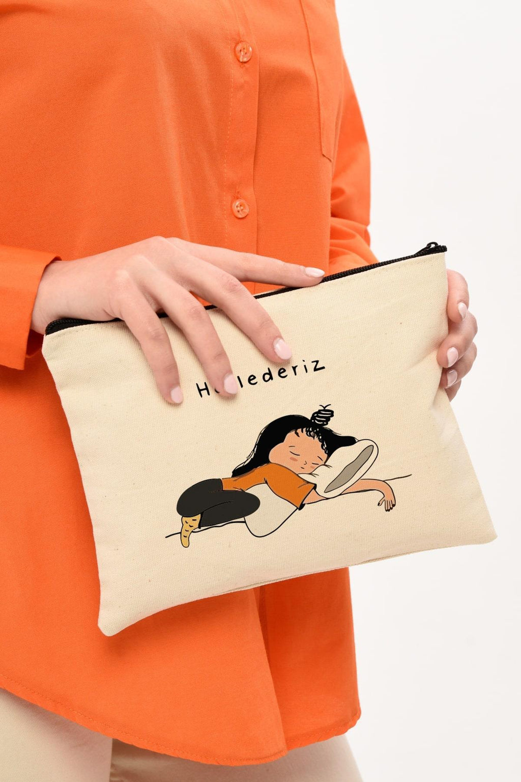 Clutch Hallederiz Baskılı Kanvas Makyaj Çantası