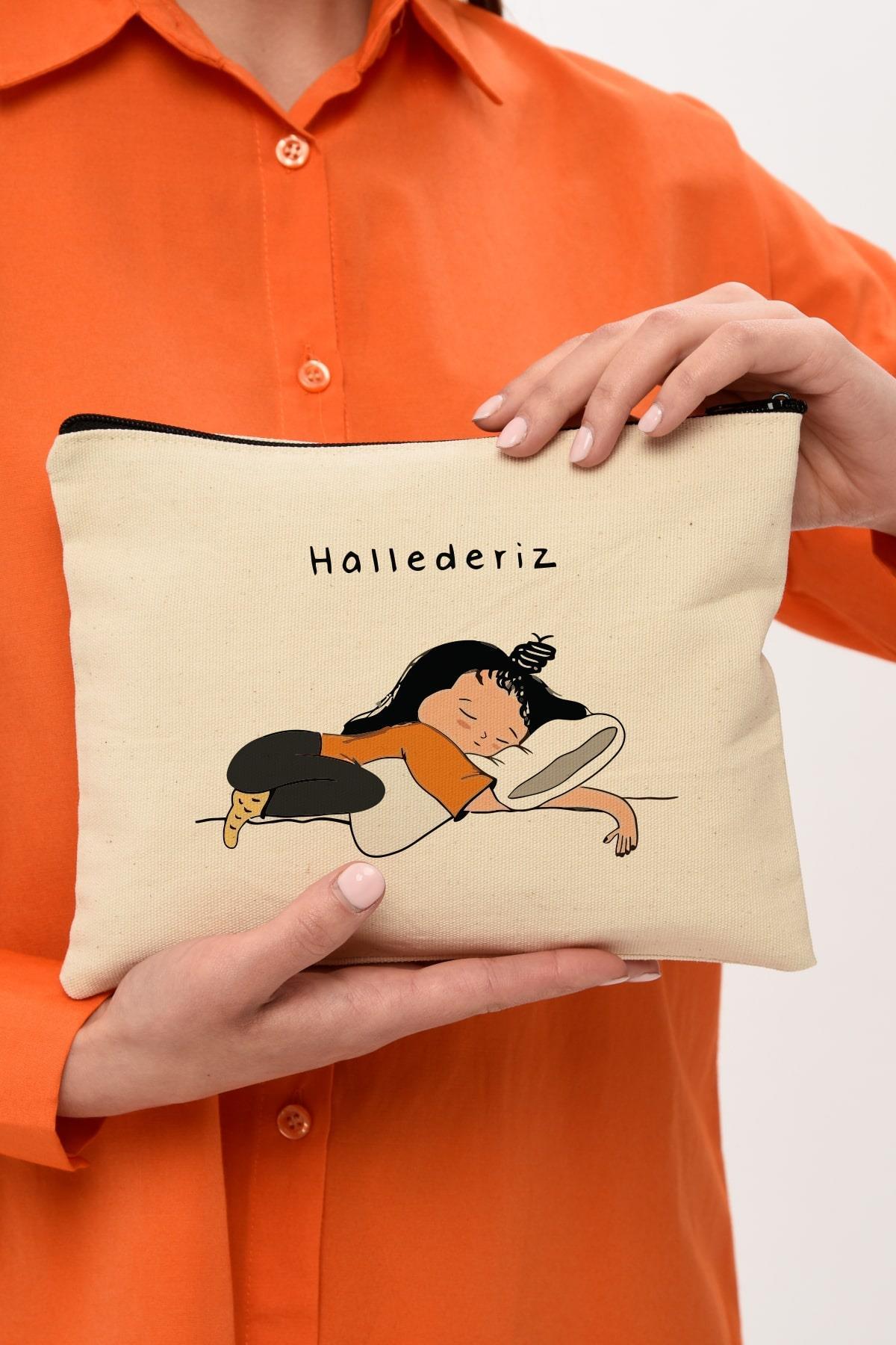 Clutch Hallederiz Baskılı Kanvas Makyaj Çantası