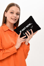 Clutch If Not Now Baskılı Siyah Kanvas Makyaj Çantası