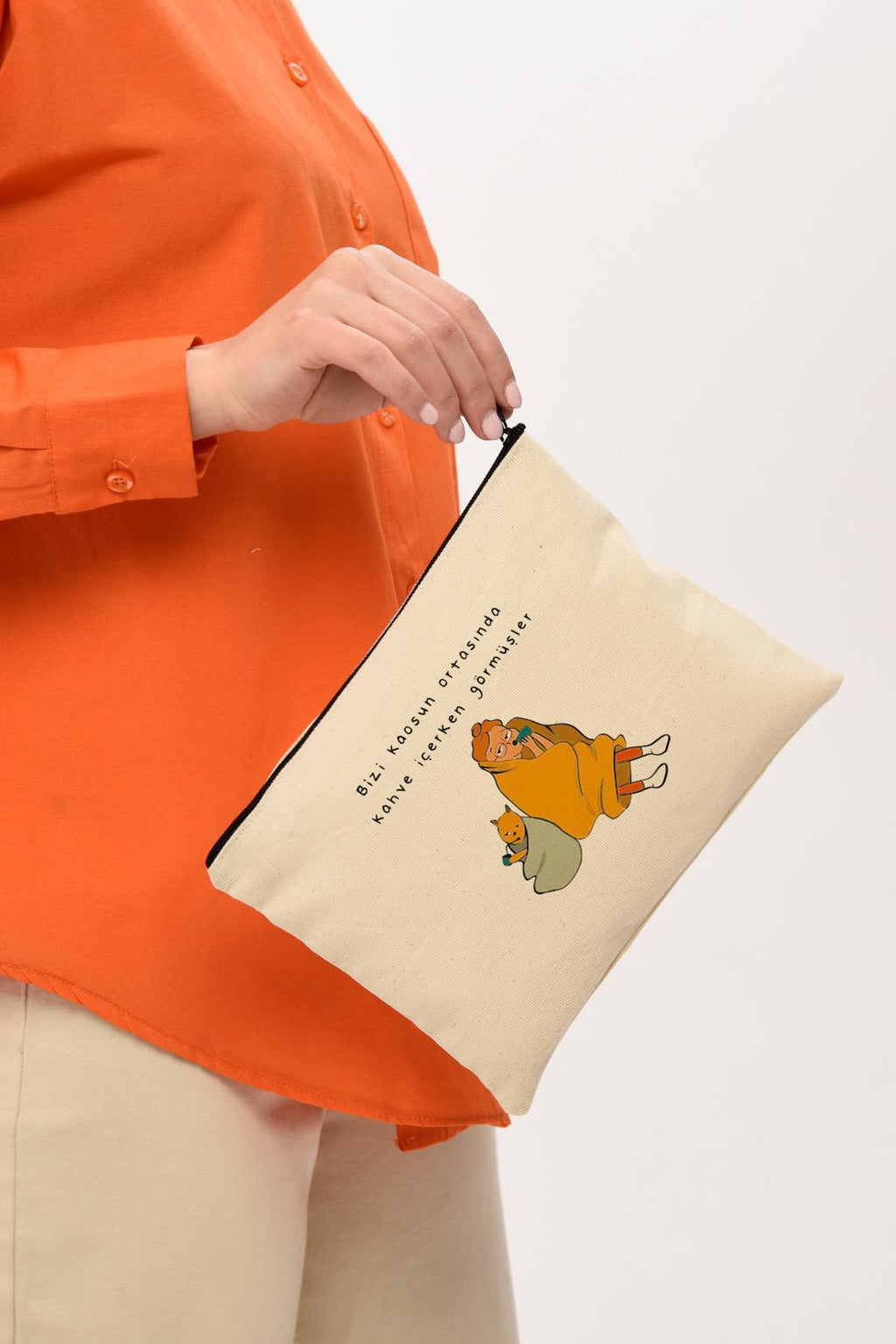 Clutch Kaos Baskılı Kanvas Makyaj Çantası