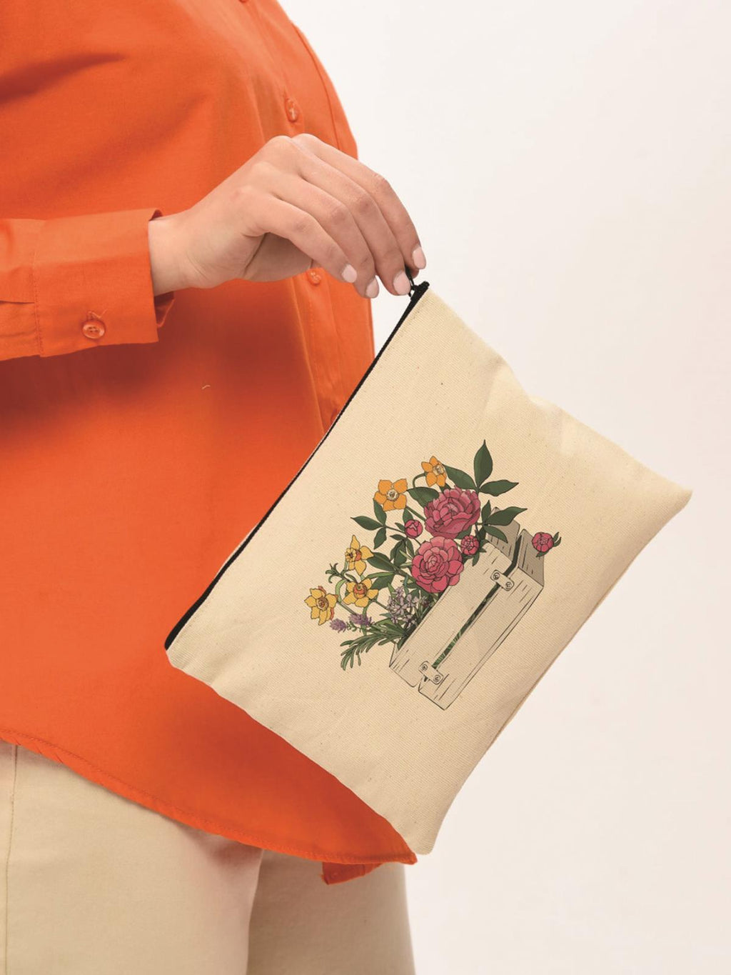 Clutch Kasada Çiçek Kanvas Makyaj Çantası