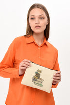 Clutch Kitap Okuyan Kedi Kanvas Makyaj Çantası