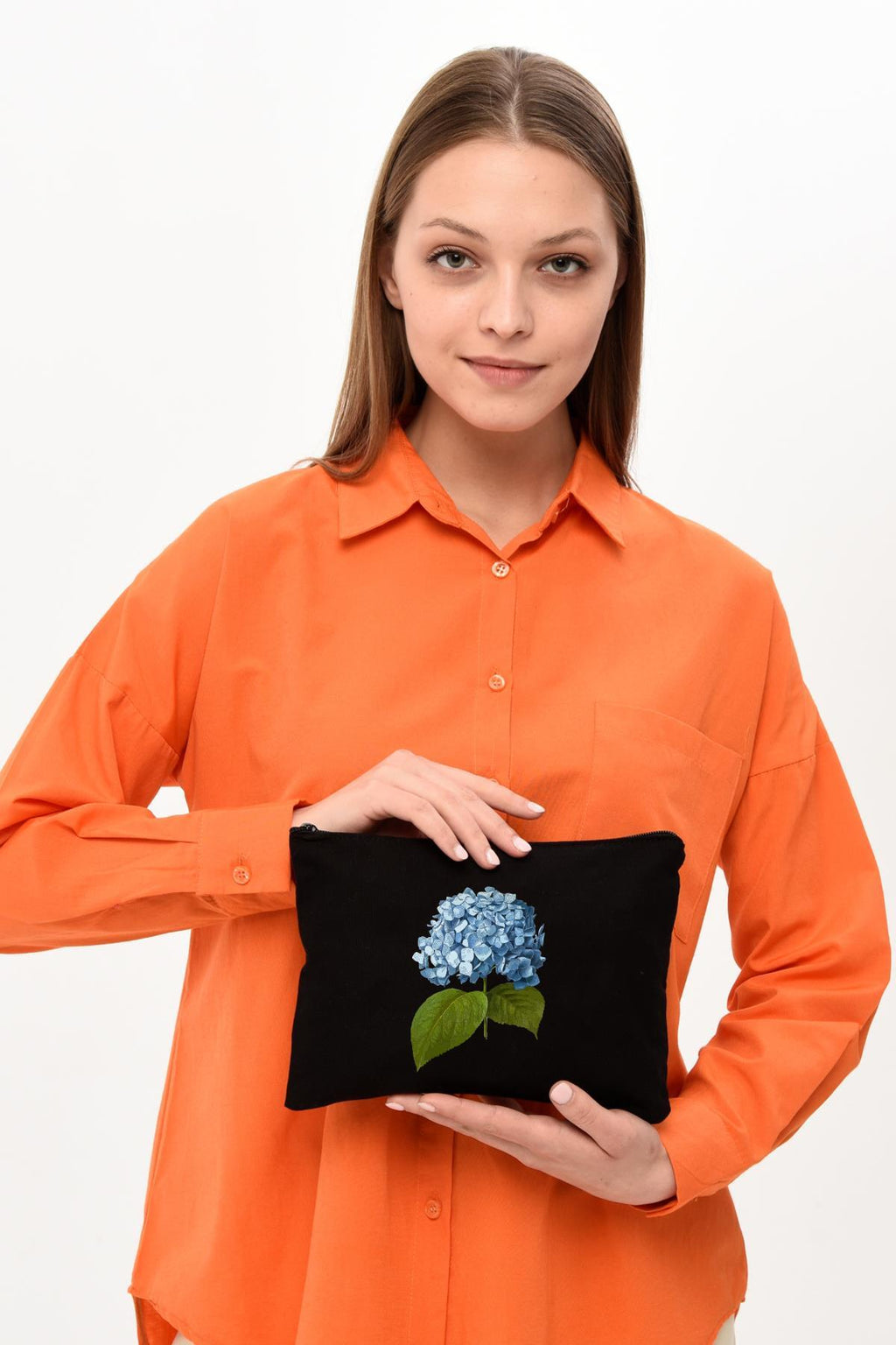 Clutch Mavi Çiçek Siyah Kanvas Makyaj Çantası