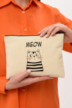 Clutch Meow Baskılı Makyaj Çantası |  (25X17)