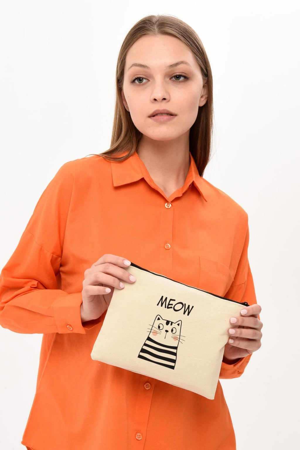Clutch Meow Baskılı Makyaj Çantası |  (25X17)