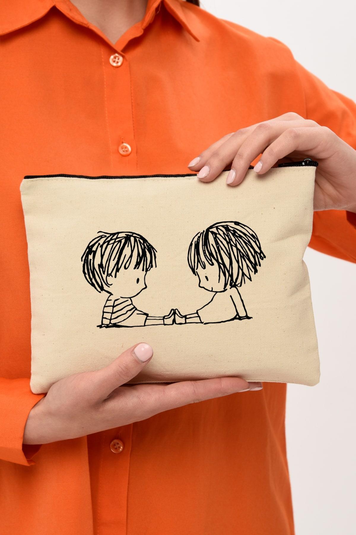 Clutch Minik Ayaklar Kanvas Makyaj Çantası