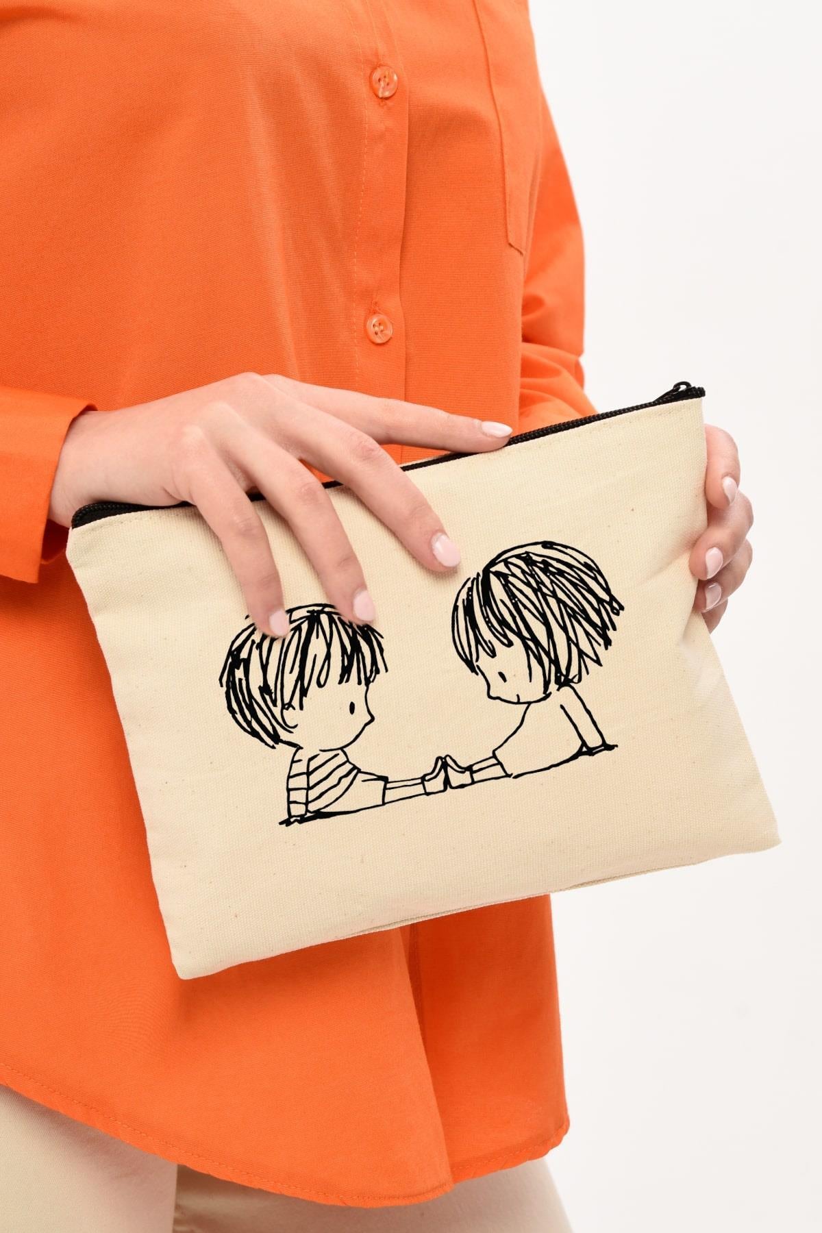 Clutch Minik Ayaklar Kanvas Makyaj Çantası