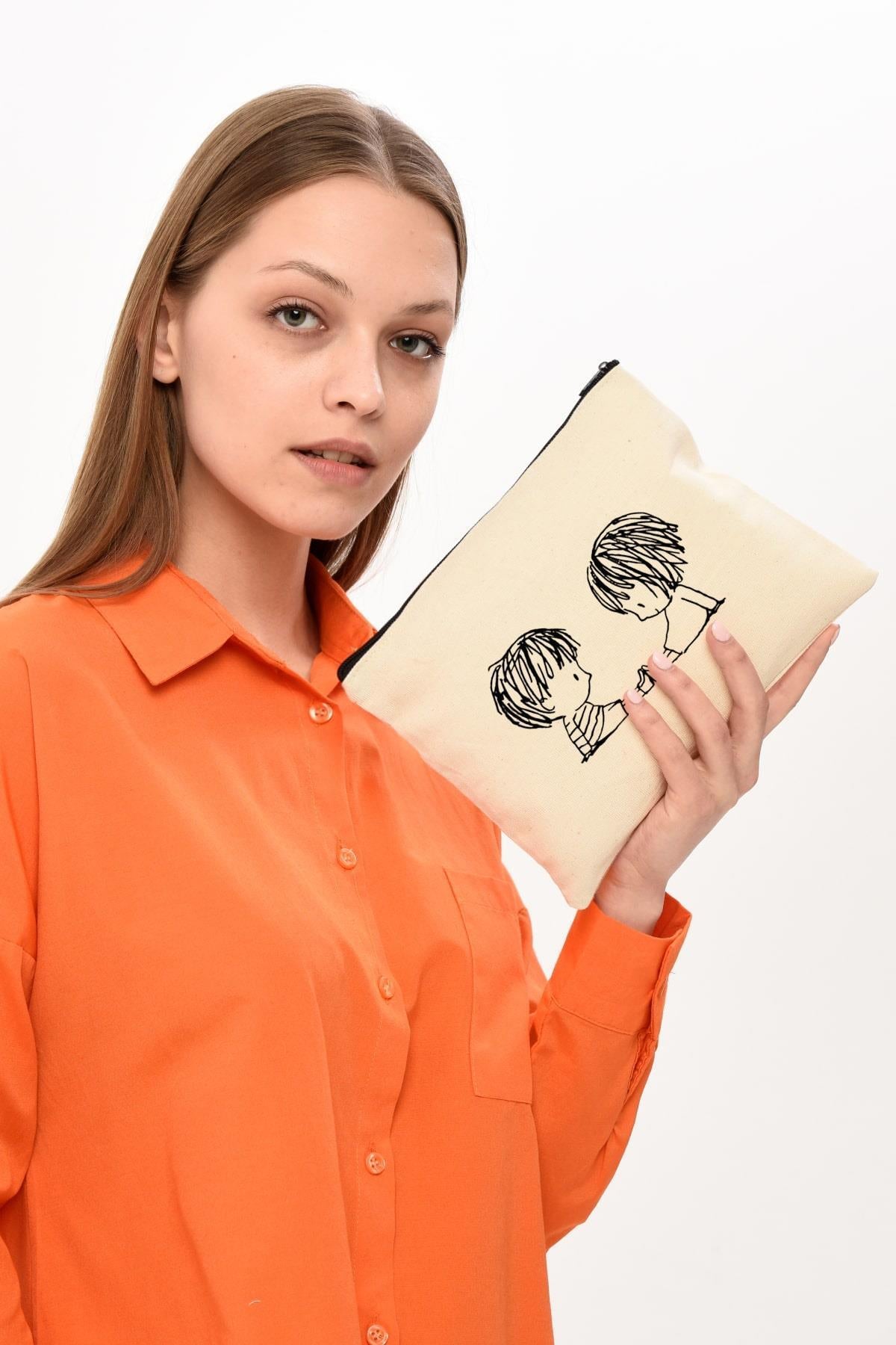 Clutch Minik Ayaklar Kanvas Makyaj Çantası