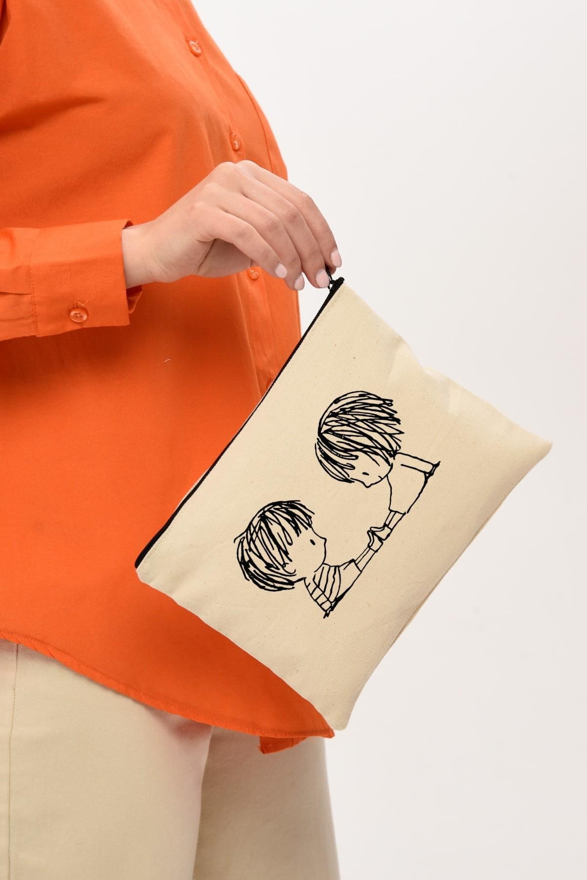 Clutch Minik Ayaklar Kanvas Makyaj Çantası