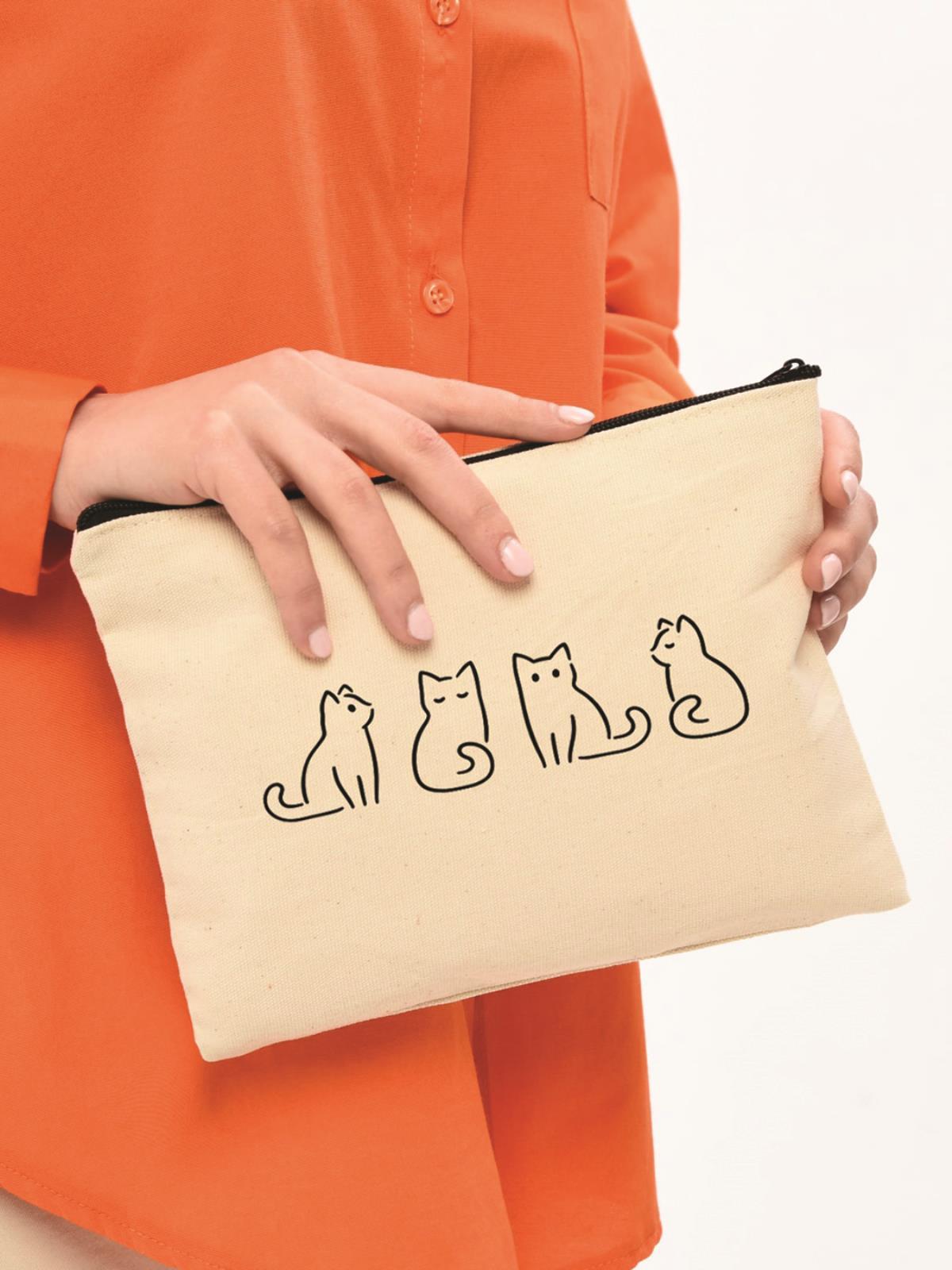 Clutch Minik Kediler Kanvas Makyaj Çantası