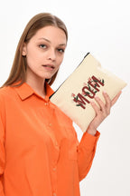 Clutch Mom Baskılı Kanvas Makyaj Çantası