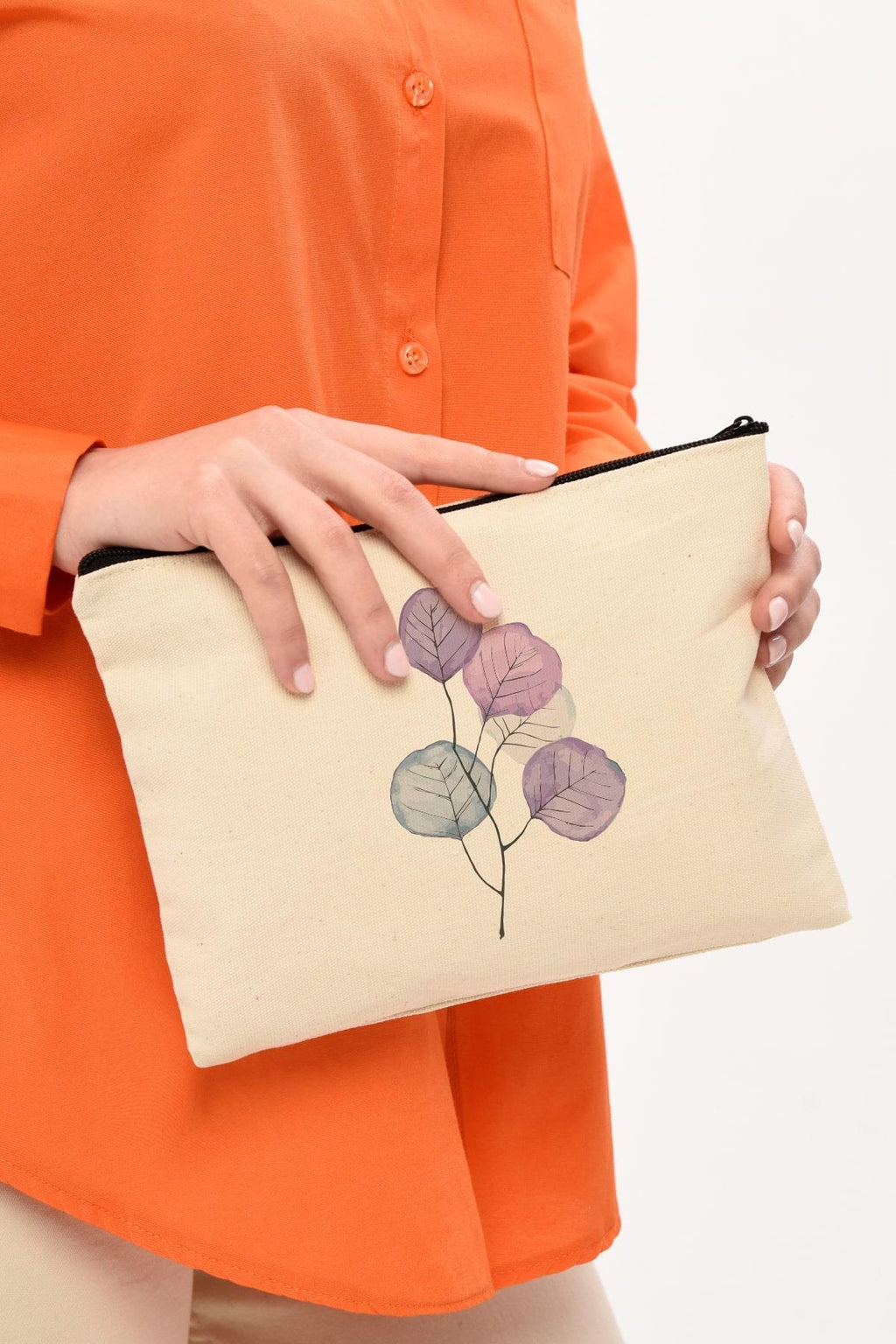 Clutch Mor Çiçekler Kanvas Makyaj Çantası