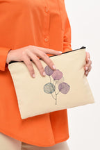 Clutch Mor Çiçekler Kanvas Makyaj Çantası