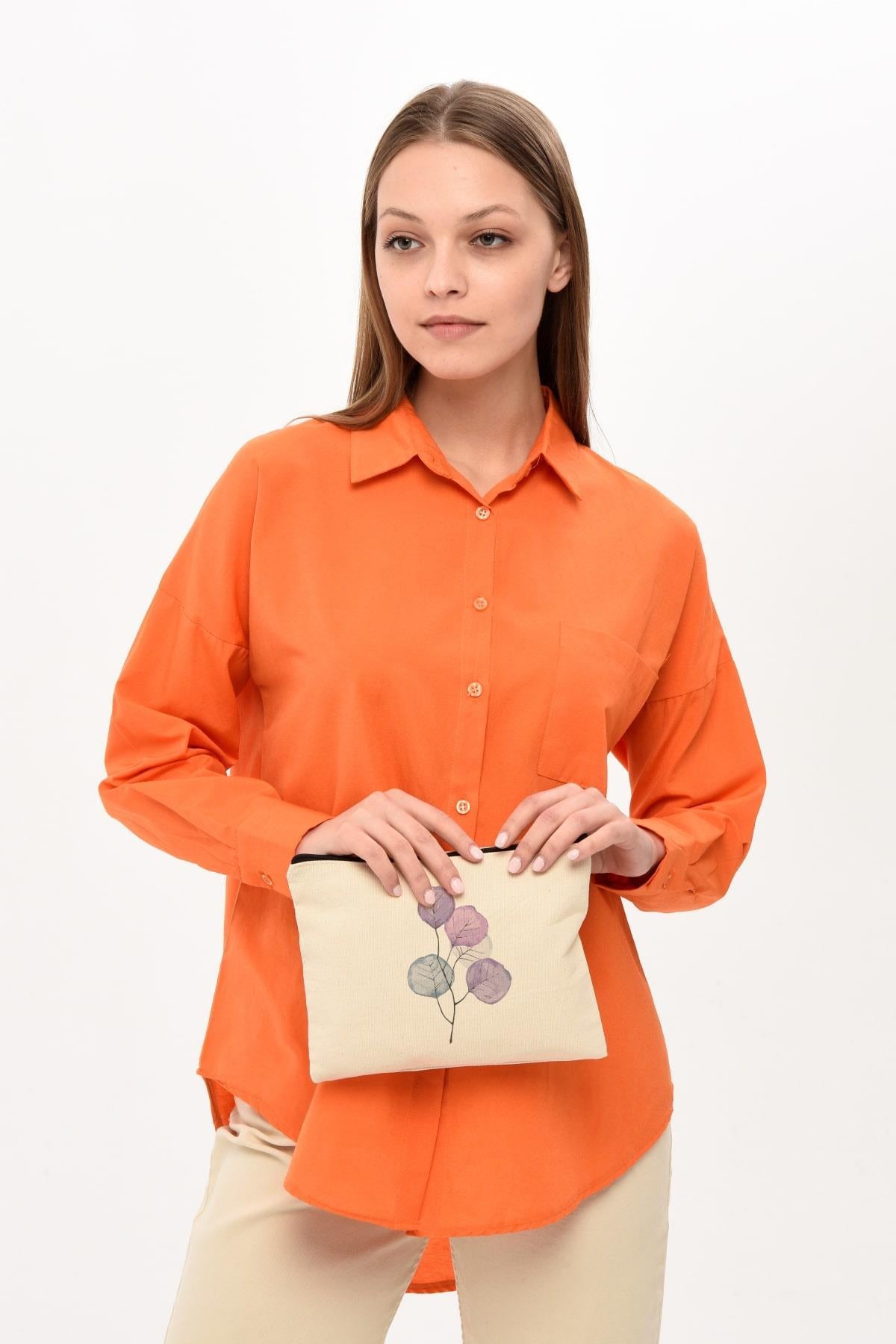 Clutch Mor Çiçekler Kanvas Makyaj Çantası