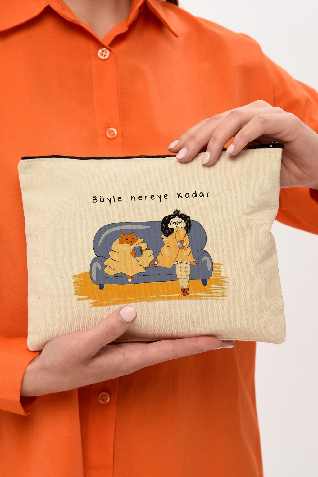Clutch Nereye Kadar Baskılı Kanvas Makyaj Çantası