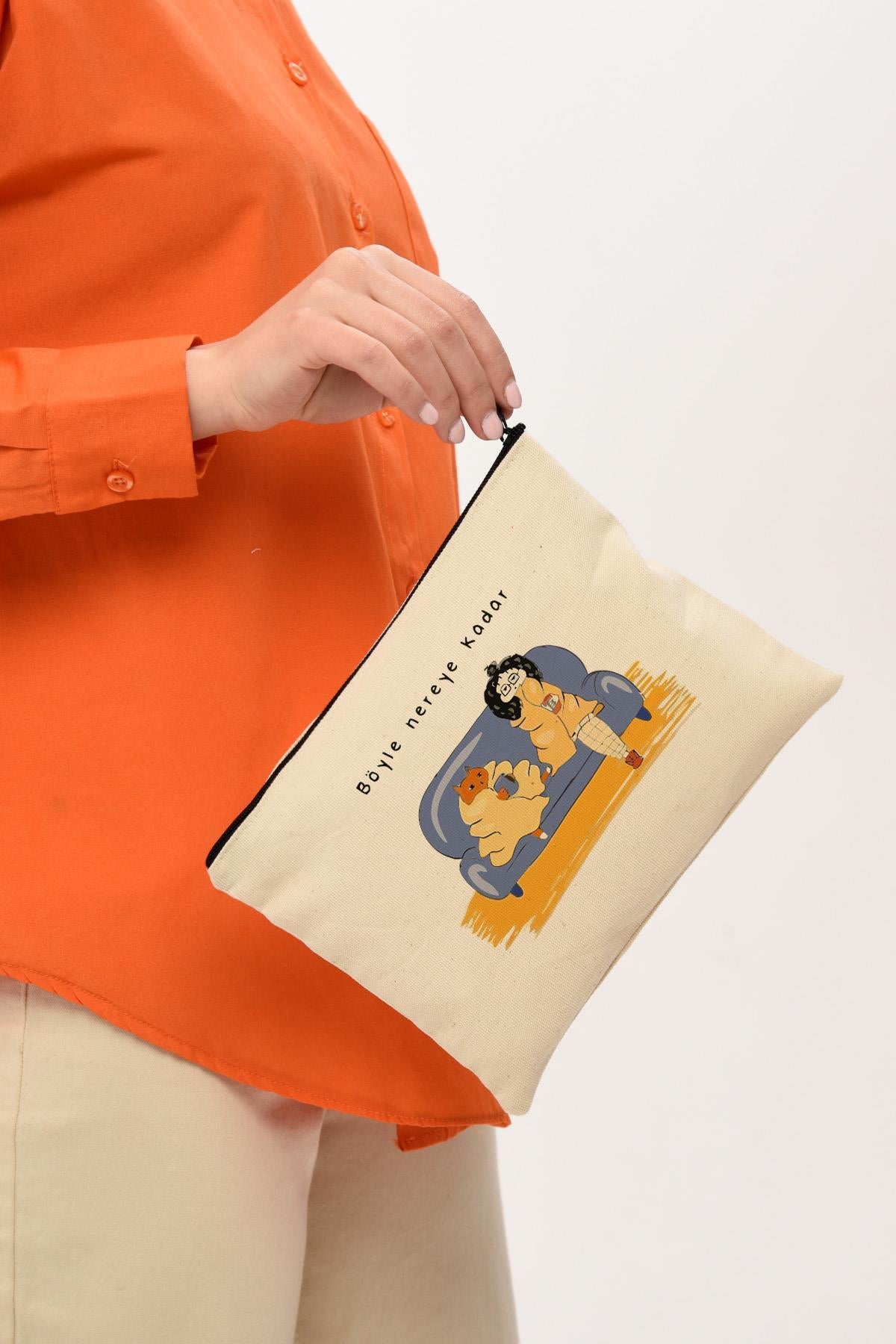 Clutch Nereye Kadar Baskılı Kanvas Makyaj Çantası