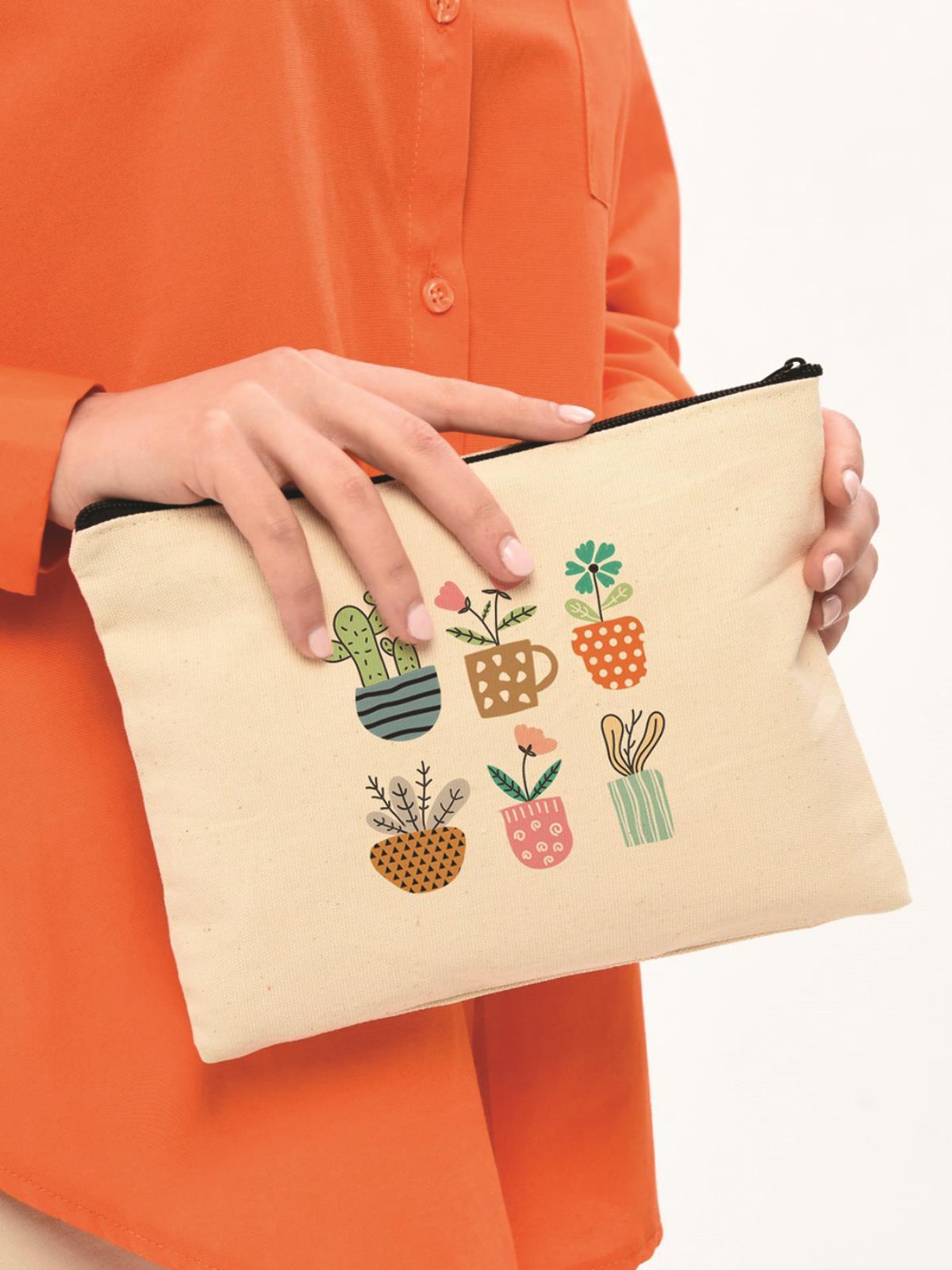 Clutch Renkli Çiçekler Kanvas Makyaj Çantası
