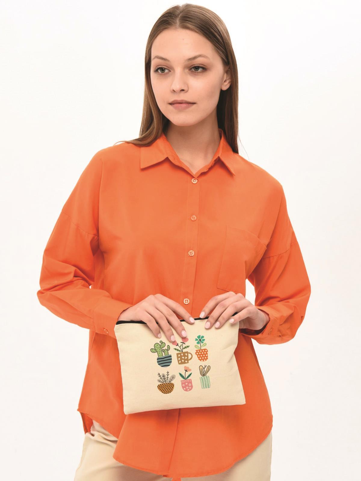 Clutch Renkli Çiçekler Kanvas Makyaj Çantası