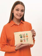 Clutch Renkli Çiçekler Kanvas Makyaj Çantası