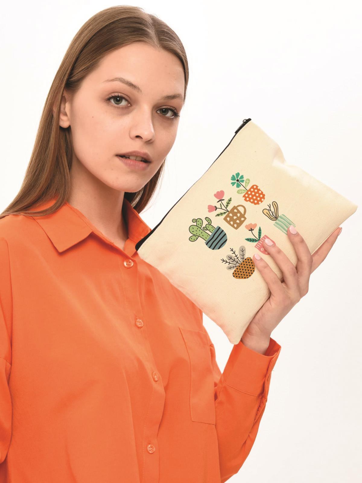 Clutch Renkli Çiçekler Kanvas Makyaj Çantası