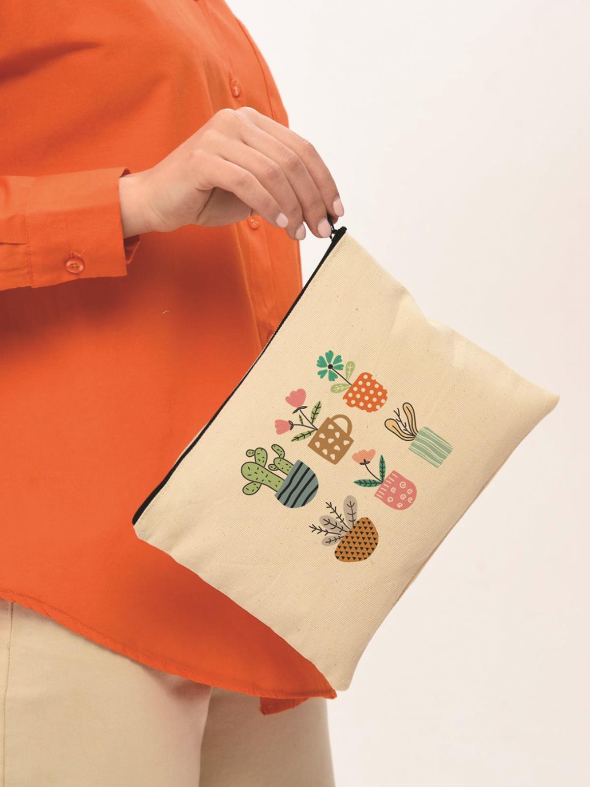 Clutch Renkli Çiçekler Kanvas Makyaj Çantası