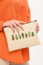 Clutch Renkli Kaktüsler Kanvas Makyaj Çantası