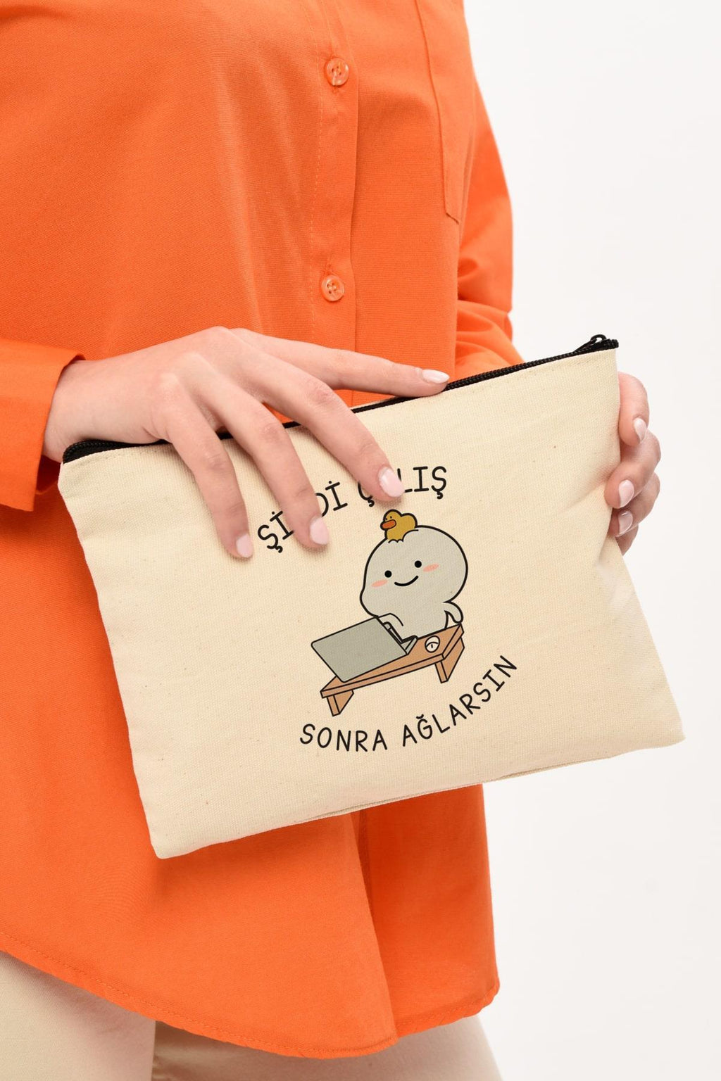 Clutch Sonra Ağlarsın Baskılı Kanvas Makyaj Çantası
