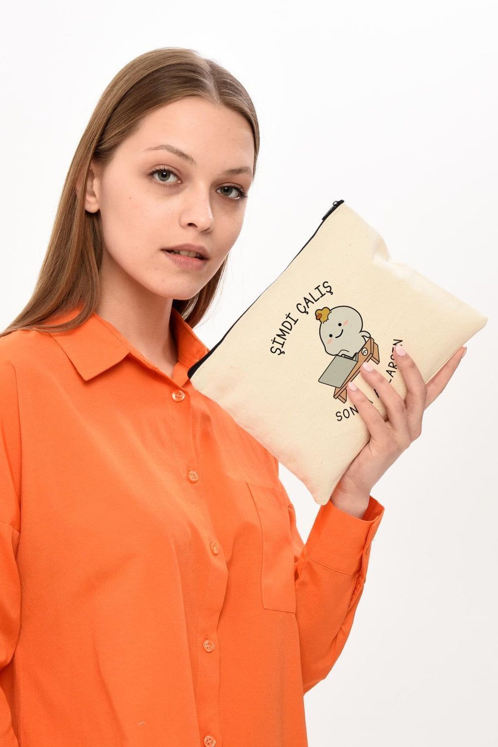 Clutch Sonra Ağlarsın Baskılı Kanvas Makyaj Çantası