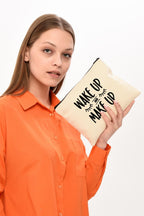 Clutch Wake Up and Make Up Baskılı Makyaj Çantası |  (25X17)