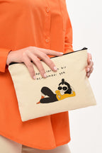 Clutch Yaptıklarımın Açıklaması Yok Baskılı Kanvas Makyaj Çantası