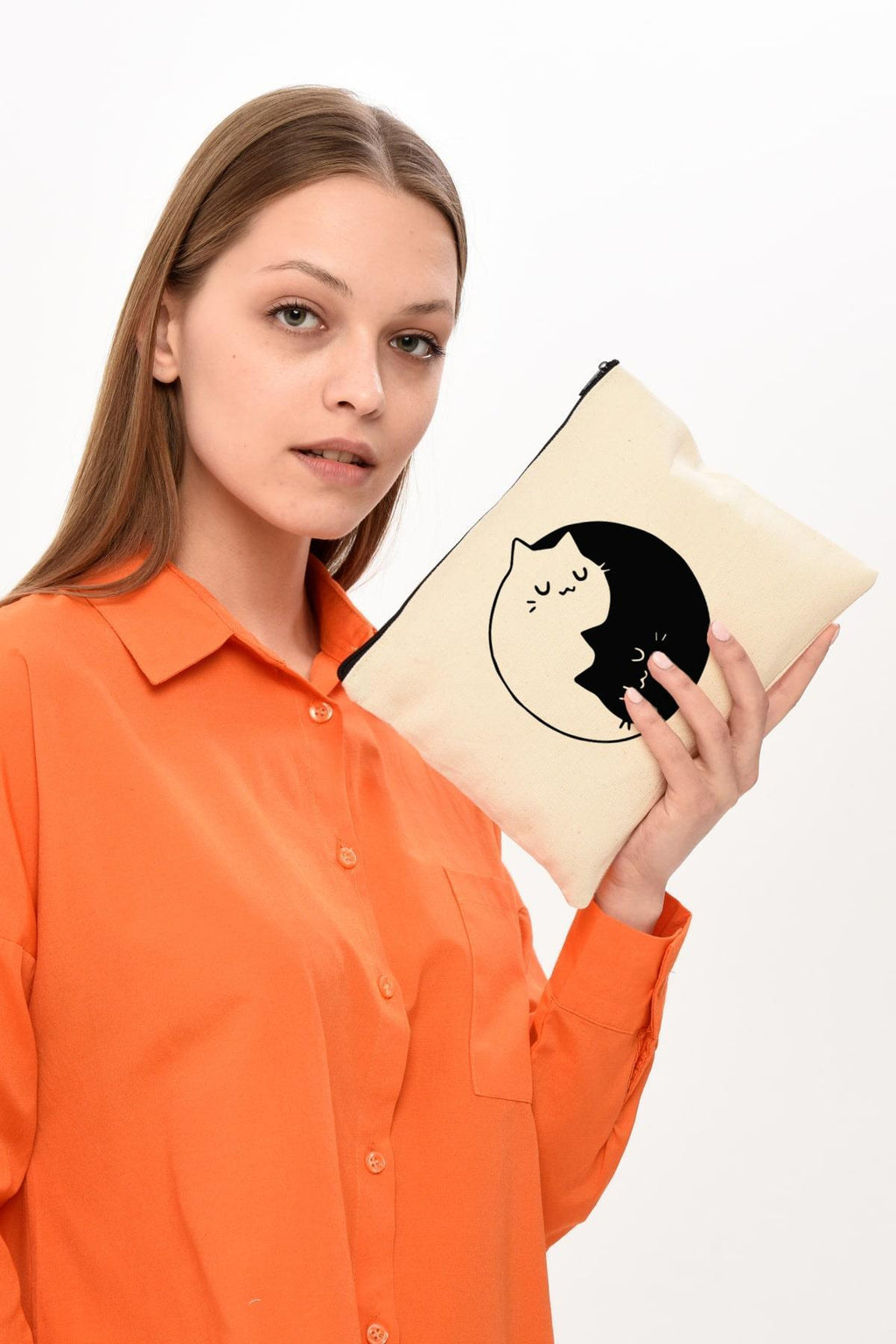Clutch Ying Yang Cat Baskılı Makyaj Çantası |  (25X17)