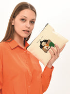 Clutch Zorunda mıyım Baskılı Kanvas Makyaj Çantası