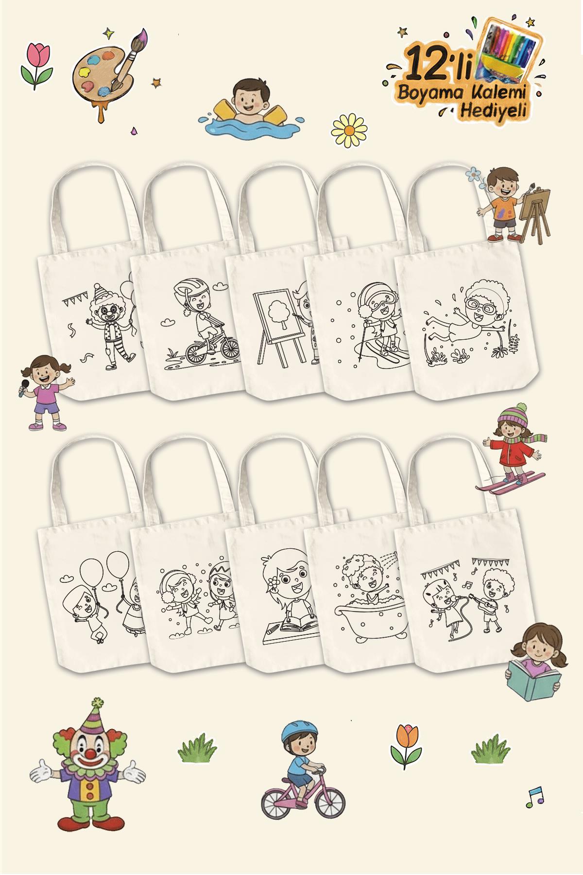 Çocuk Aktiviteleri Desenli Boyama Çantası - 10 Adet
