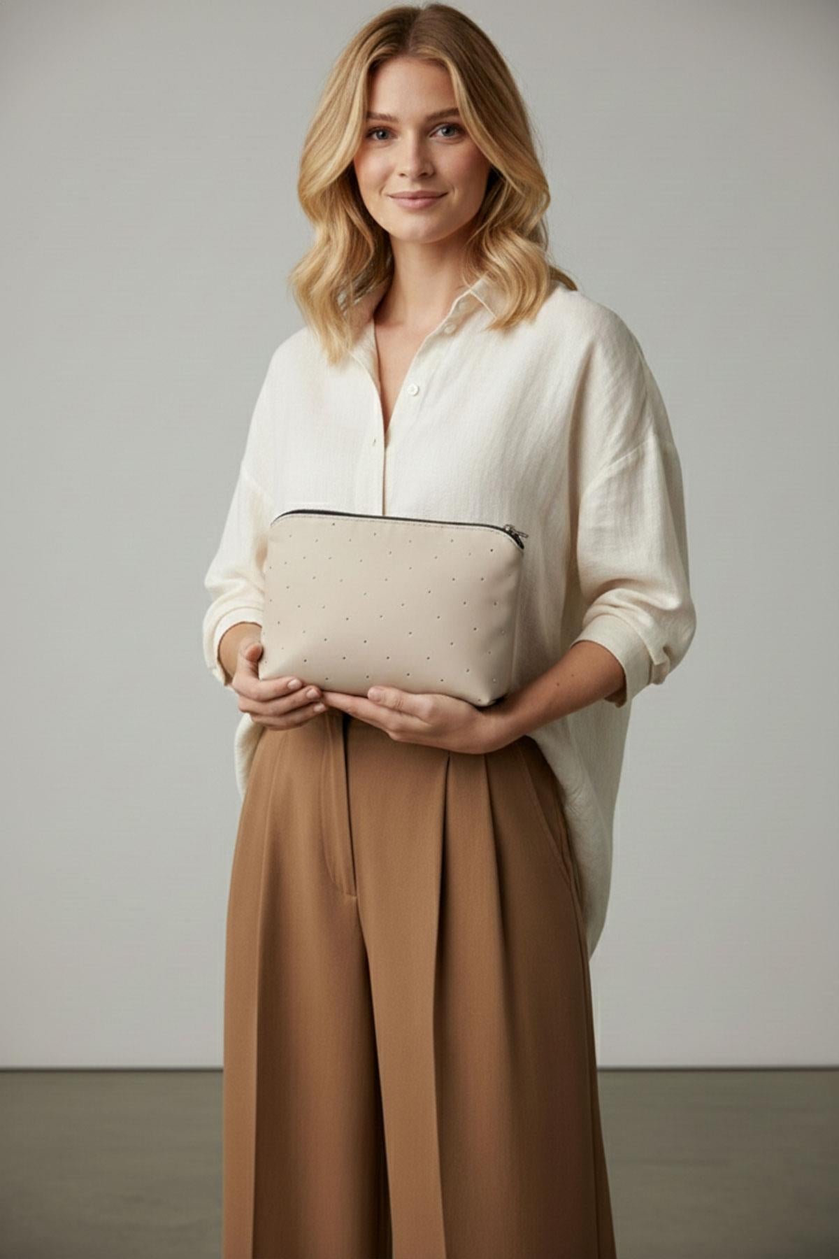 Işıltılı Clutch Vizon